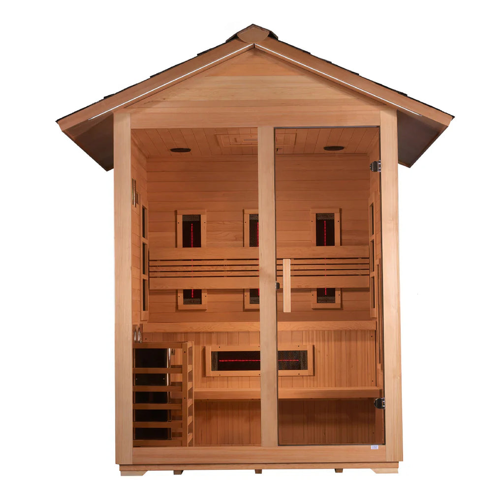 Golden Designs Carinthia 3 Person Hybrid Outdoor Sauna (PureTech™ Full Spectrum IR or Traditional Stove)