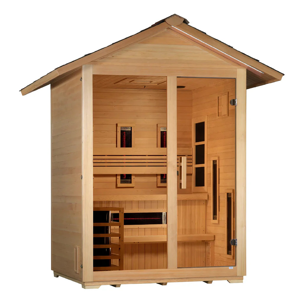 Golden Designs Carinthia 3 Person Hybrid Outdoor Sauna (PureTech™ Full Spectrum IR or Traditional Stove)