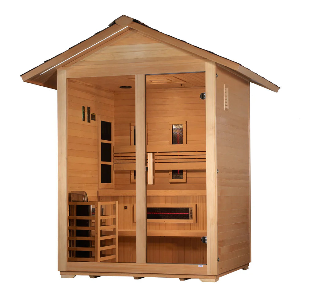 Golden Designs Carinthia 3 Person Hybrid Outdoor Sauna (PureTech™ Full Spectrum IR or Traditional Stove)
