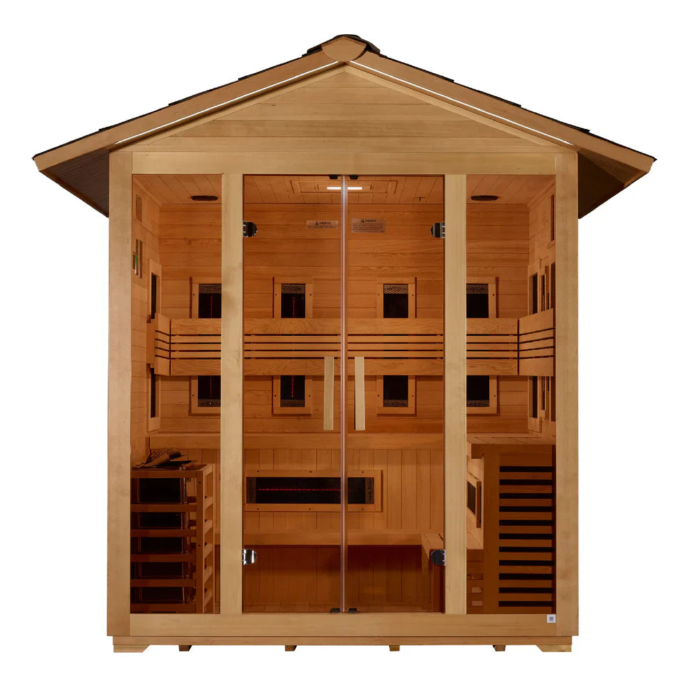 Golden Designs Gargellen 5 Person Hybrid Outdoor Sauna (PureTech™ Full Spectrum IR or Traditional Stove)