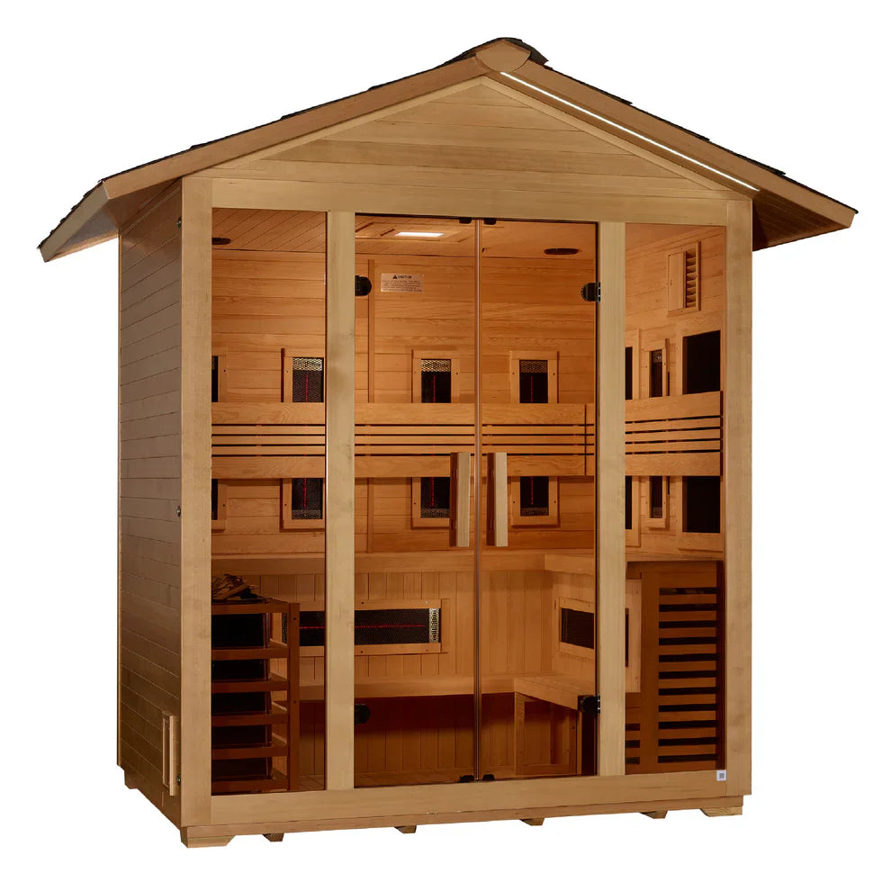 Golden Designs Gargellen 5 Person Hybrid Outdoor Sauna (PureTech™ Full Spectrum IR or Traditional Stove)