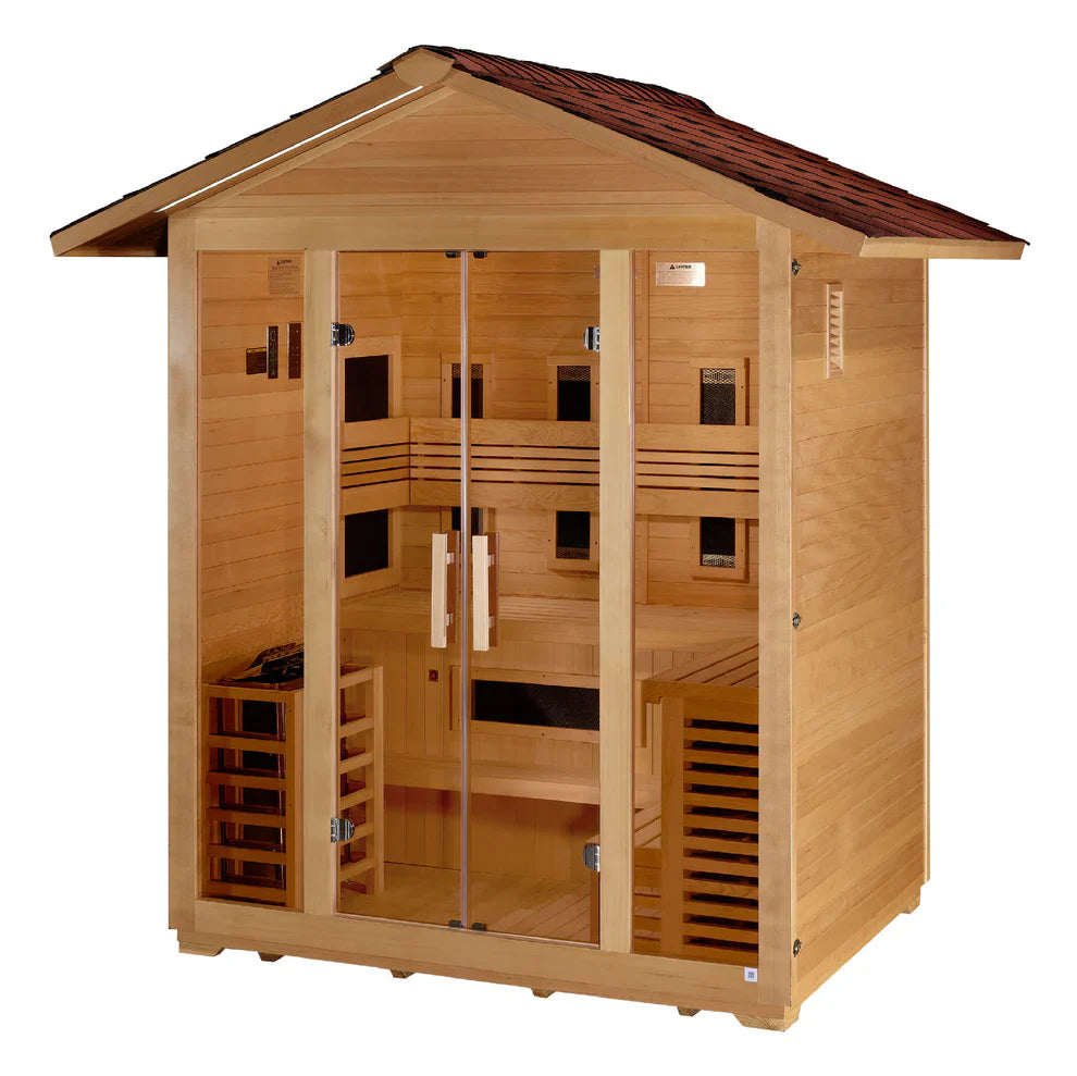 Golden Designs Gargellen 5 Person Hybrid Outdoor Sauna (PureTech™ Full Spectrum IR or Traditional Stove)