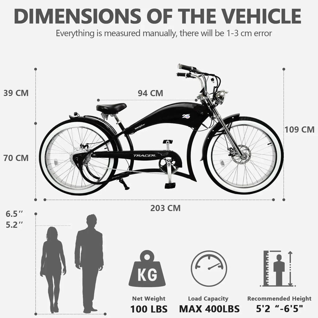 Tracer Twenty5 GT 500W 26" Chopper Cruiser E-Bike