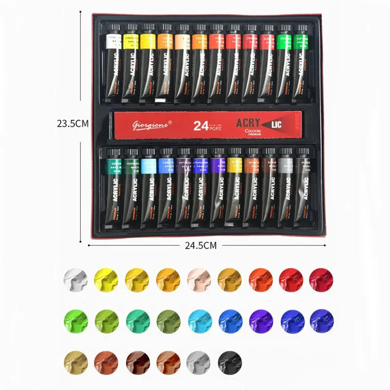 Acrylic Paint Set 12/24 Colors Craft Paint for Fabric/Clothing/Nail/Canvas/Rock Painting Waterproof Drawing Set Art Supplies