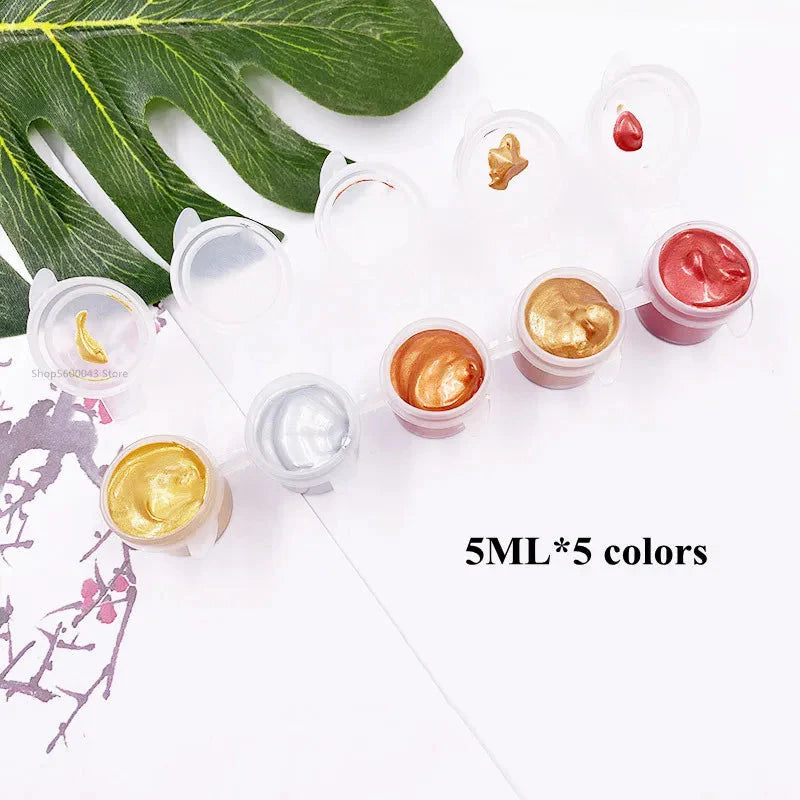 Metallic Acrylic Paint 5ML*5 Color Waterproof and Non-fading Plaster Sculpture Coloring DIY Hand-painted Graffiti Paint