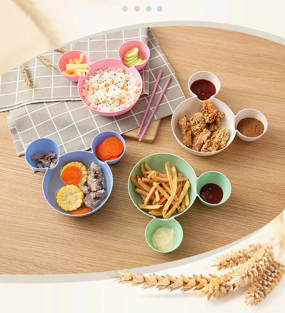 Cute Baby Plates with Dividers Dinner Plates Kids Bowl Tray Tableware Set Infant Feeding Children Divided Dinnerware BPA Free
