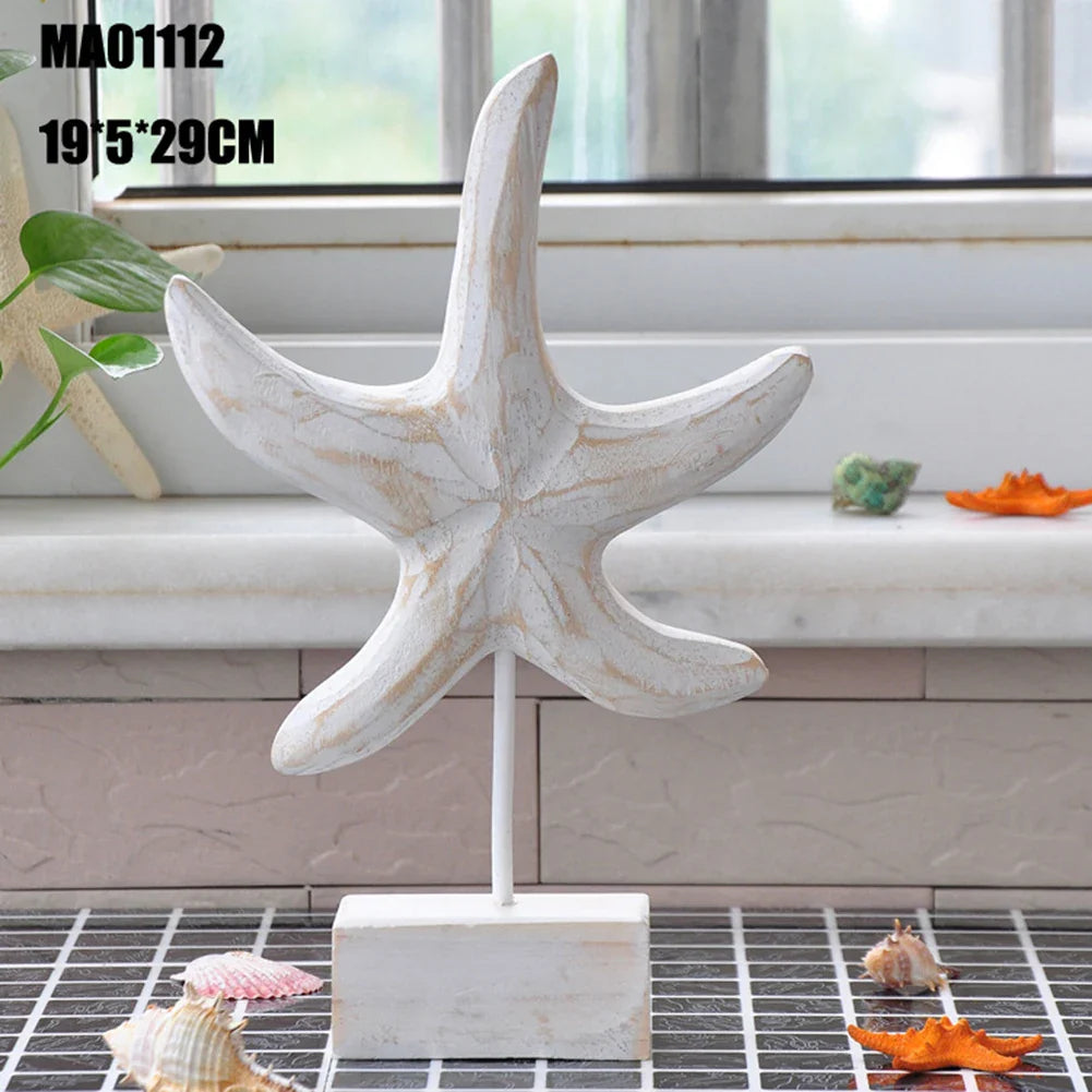 Mediterranean Style Wood Crafts Starfish Conch Hippocampus Wood Carving Marine Garden Decoration Ornaments Home Decoration