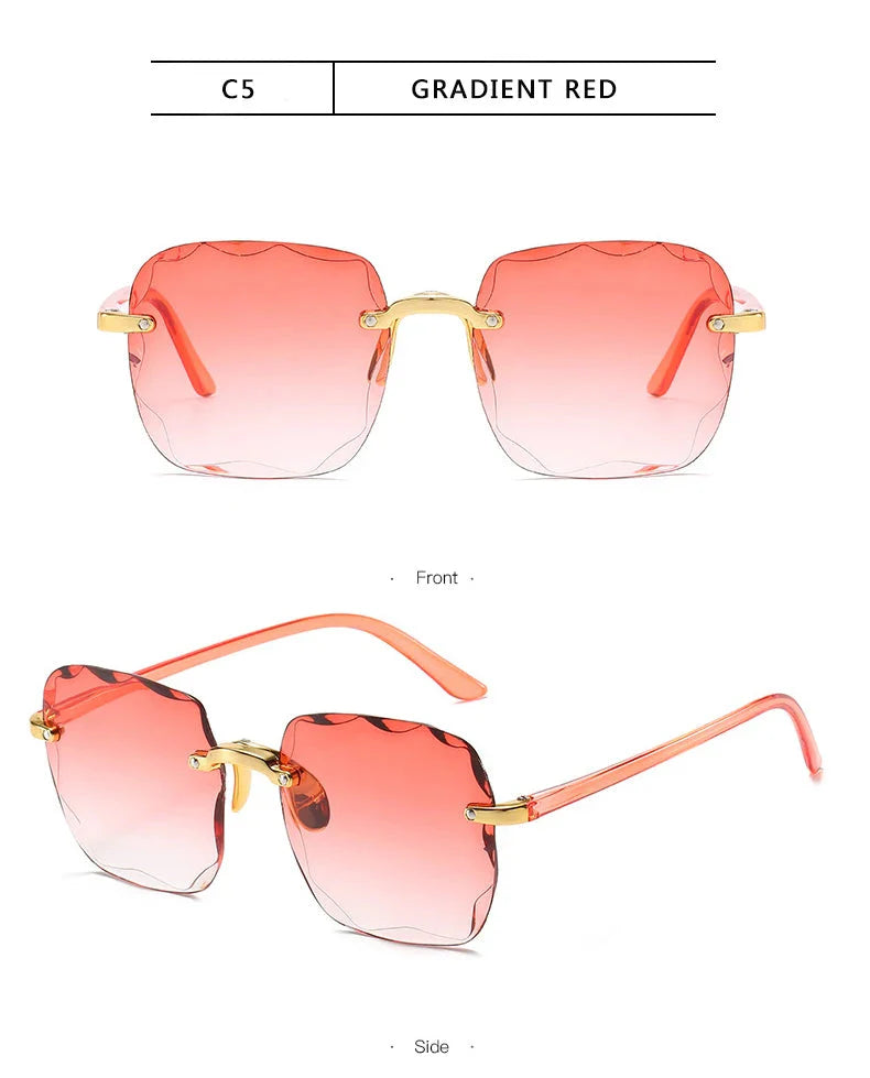 3PCS Square Rimless Sunglasses Women Luxury Brand Designer Summer Red Glasses Fashion Sun glasses For Men UV400 Shades Oculos
