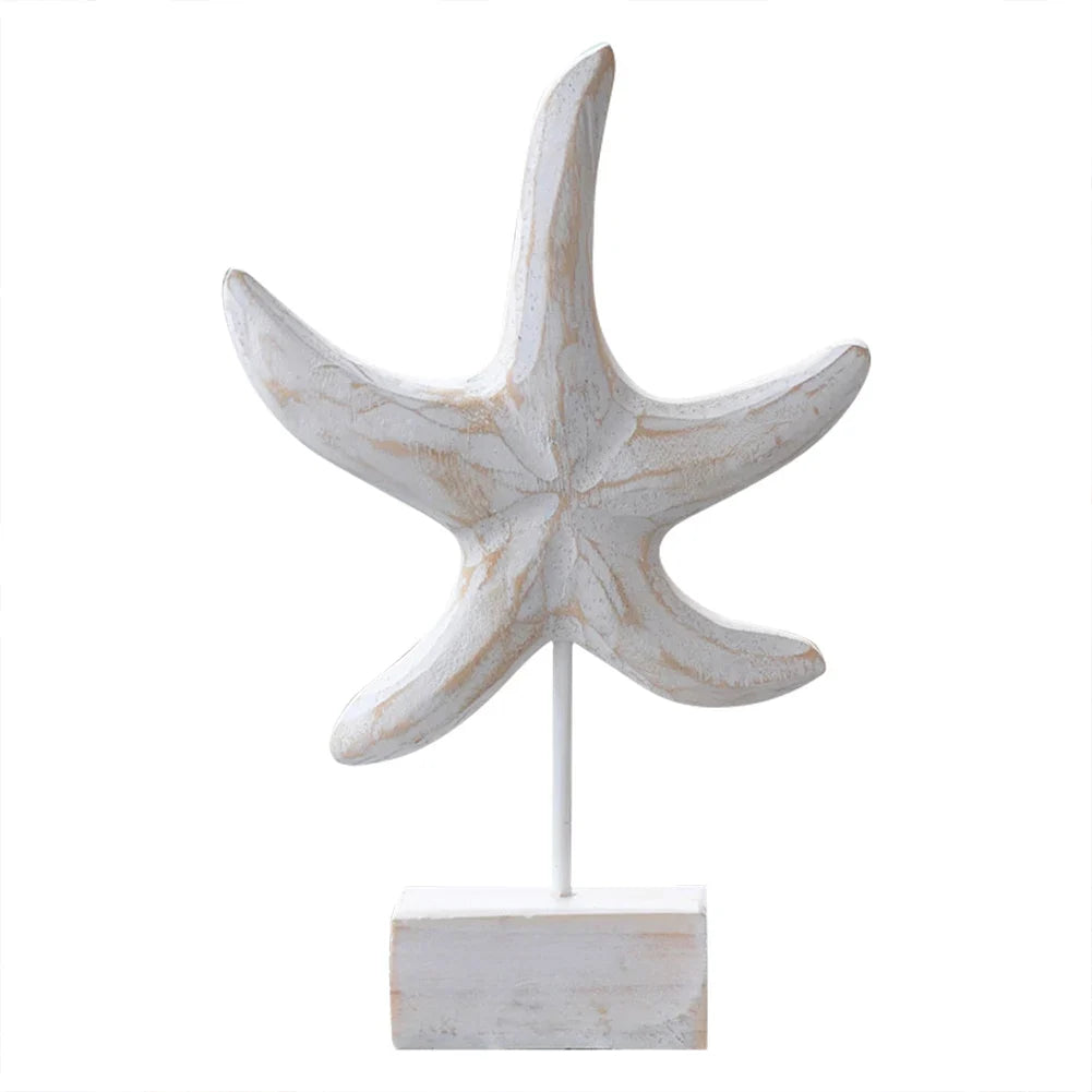 Mediterranean Style Wood Crafts Starfish Conch Hippocampus Wood Carving Marine Garden Decoration Ornaments Home Decoration