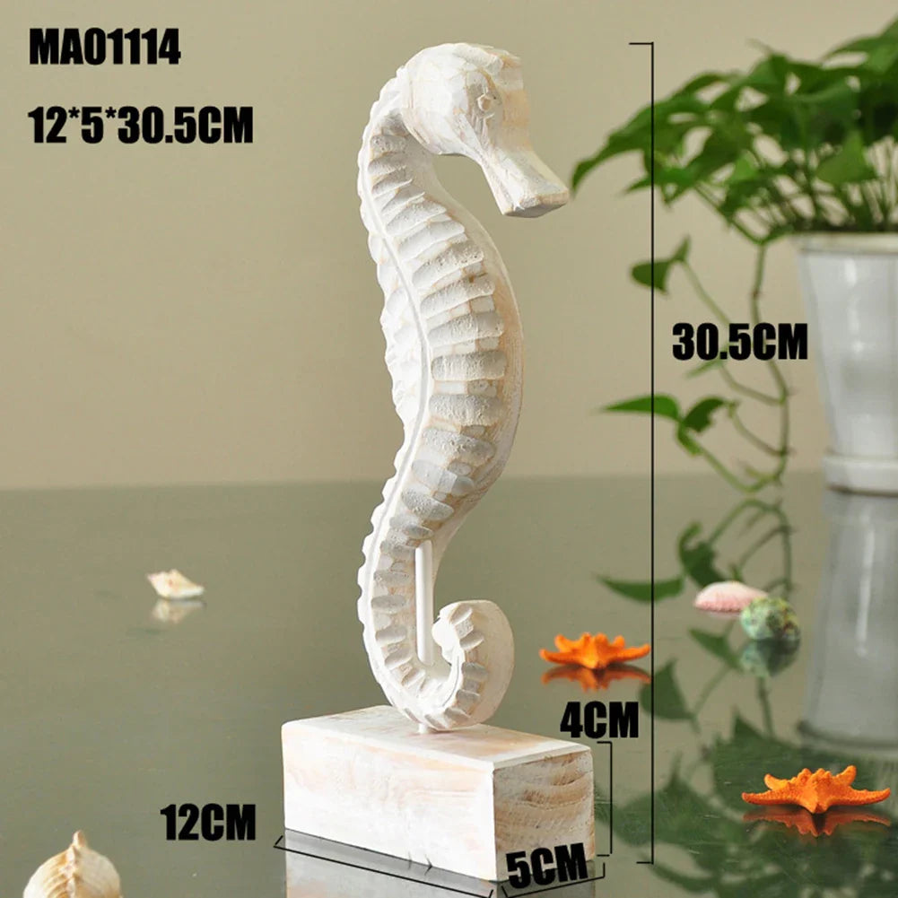 Mediterranean Style Wood Crafts Starfish Conch Hippocampus Wood Carving Marine Garden Decoration Ornaments Home Decoration