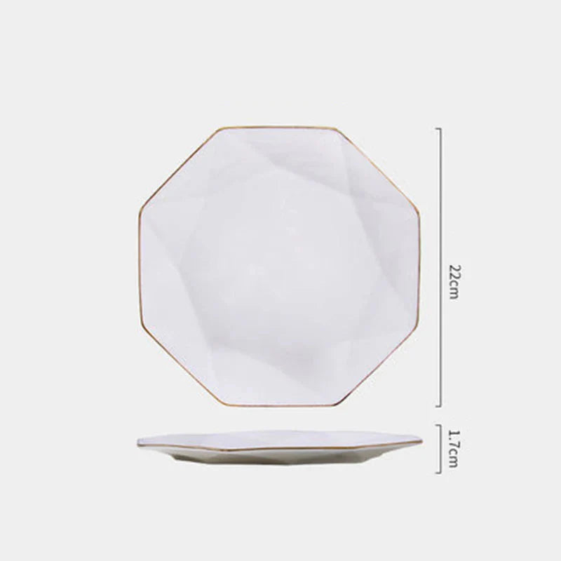 Phnom Penh Creative Octagonal Steak Flat Plate Light Luxury Bone China Tableware Western Dinner Plate Household Dinner Plates