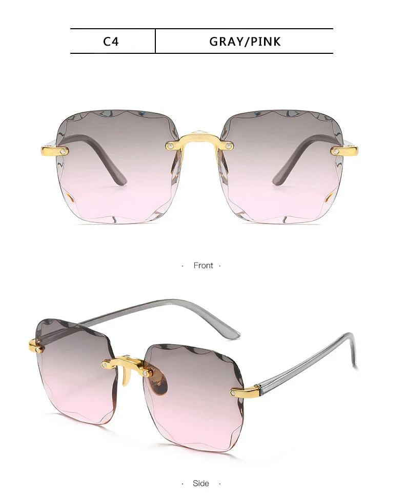 3PCS Square Rimless Sunglasses Women Luxury Brand Designer Summer Red Glasses Fashion Sun glasses For Men UV400 Shades Oculos