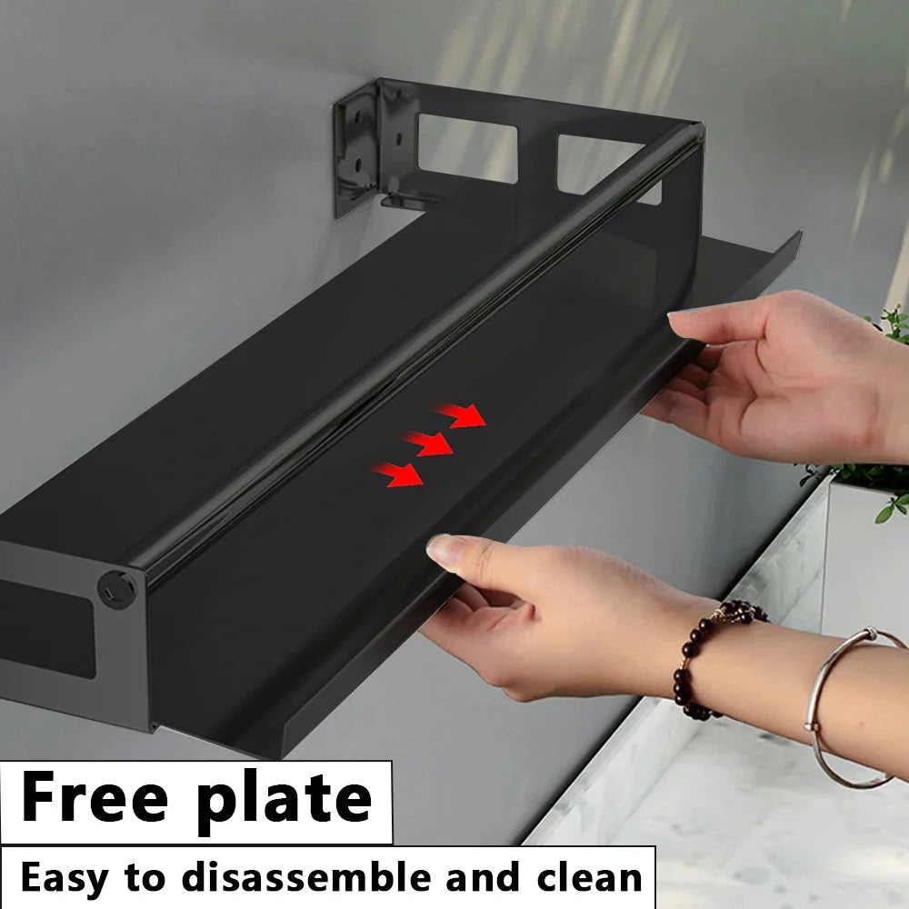 Bathroom Shelves  30-60cm Aluminum Alloy Matte Black Kitchen Wall Shelf Shower Shampoo Storage Rack Bathroom Accessories