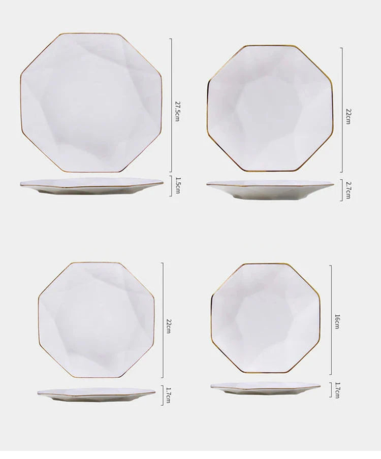 Phnom Penh Creative Octagonal Steak Flat Plate Light Luxury Bone China Tableware Western Dinner Plate Household Dinner Plates