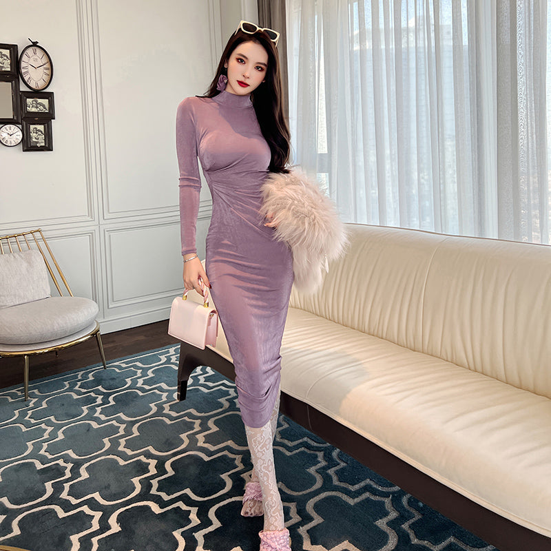 Pleated Long Sleeve Dress Women's