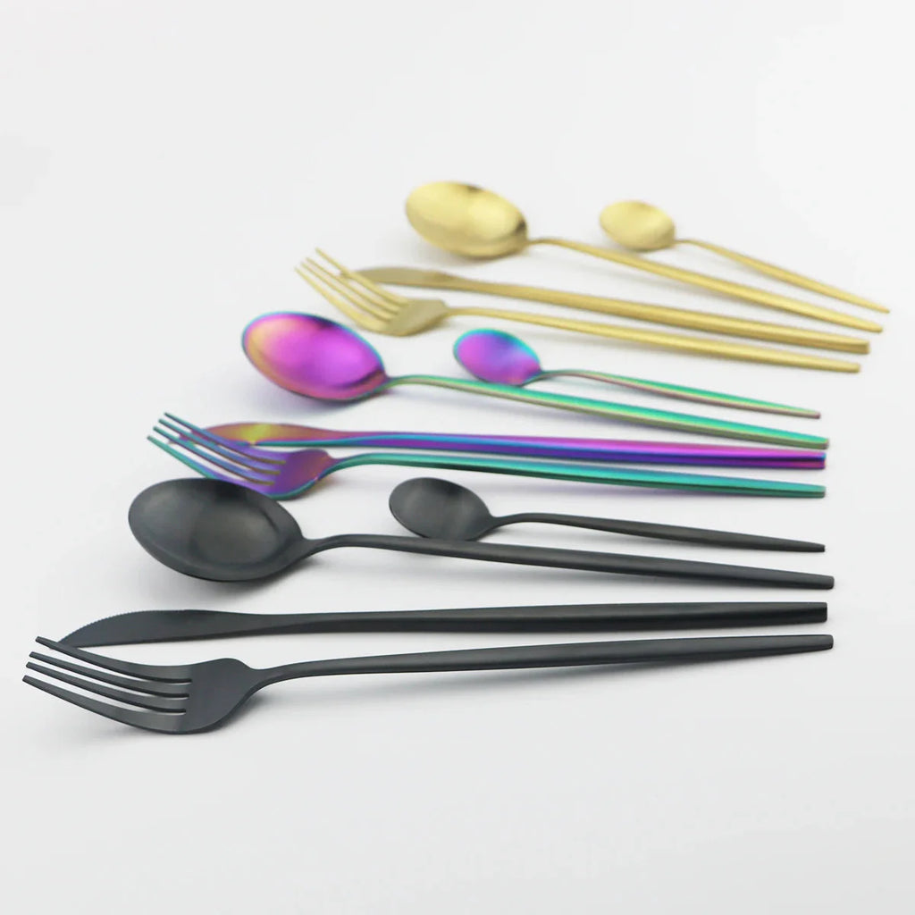 30 Pieces Dinnerware Matte Stainless Steel Cutlery Set Roes Gold Knives Fork Teaspoons Silverware Kitchen Party Dinner Tableware
