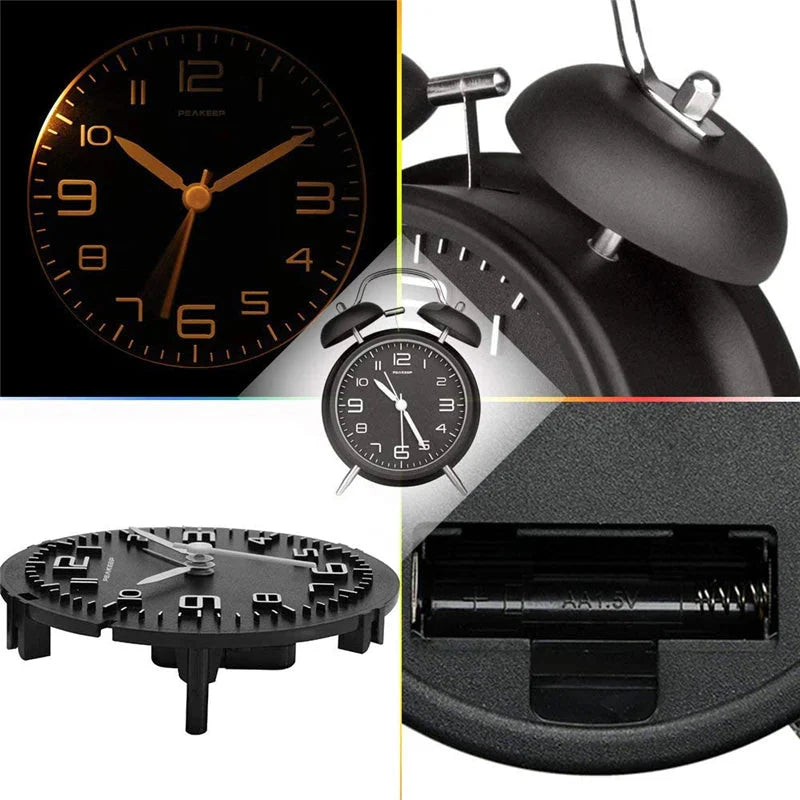 4 Inch Twin Bell Loud Alarm Clock Metal Frame 3D Dial with Backlight Battery Operate Desk Table Alarm Clock For Home and Office