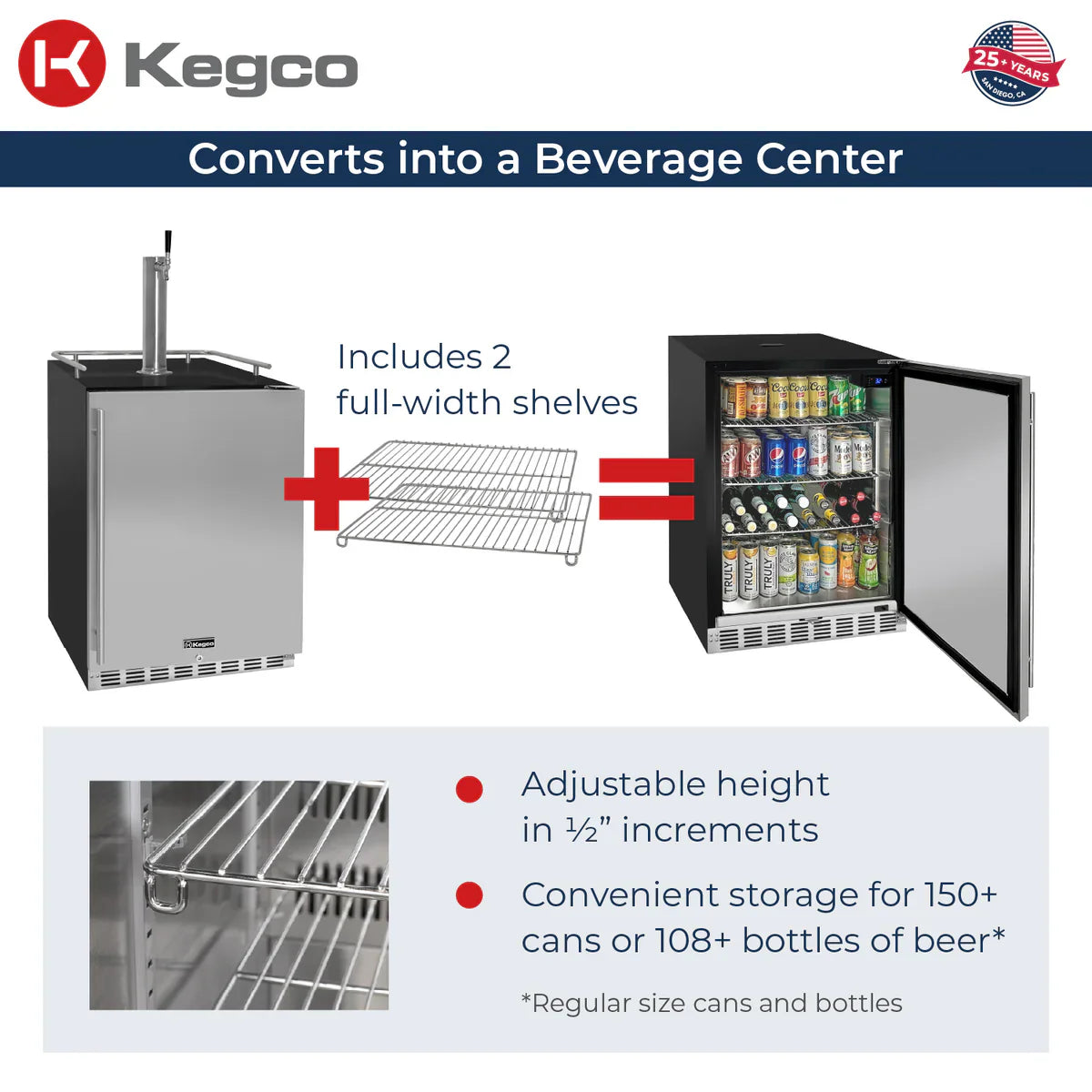 Kegco 24" Single Faucet Built-In Kegerator - Indoor