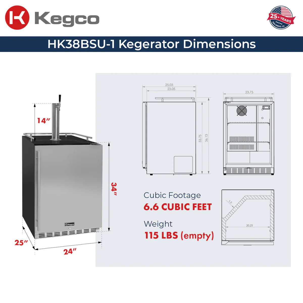 Kegco 24" Single Faucet Built-In Kegerator - Indoor