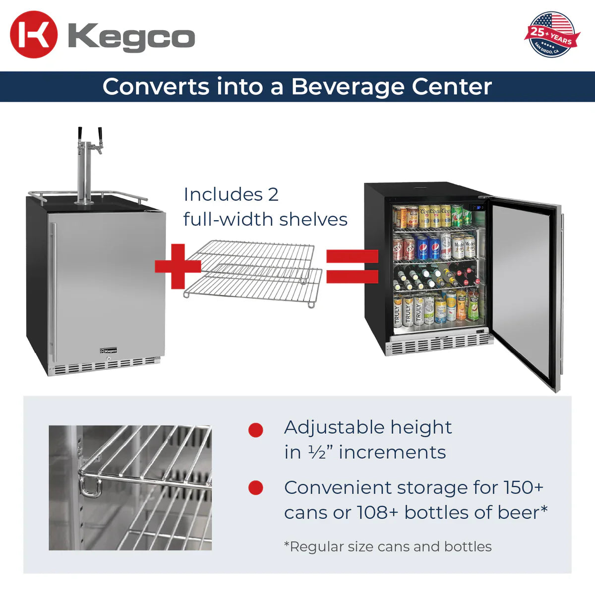Kegco 24" Dual Faucet Built-ni Kegerator - Indoor
