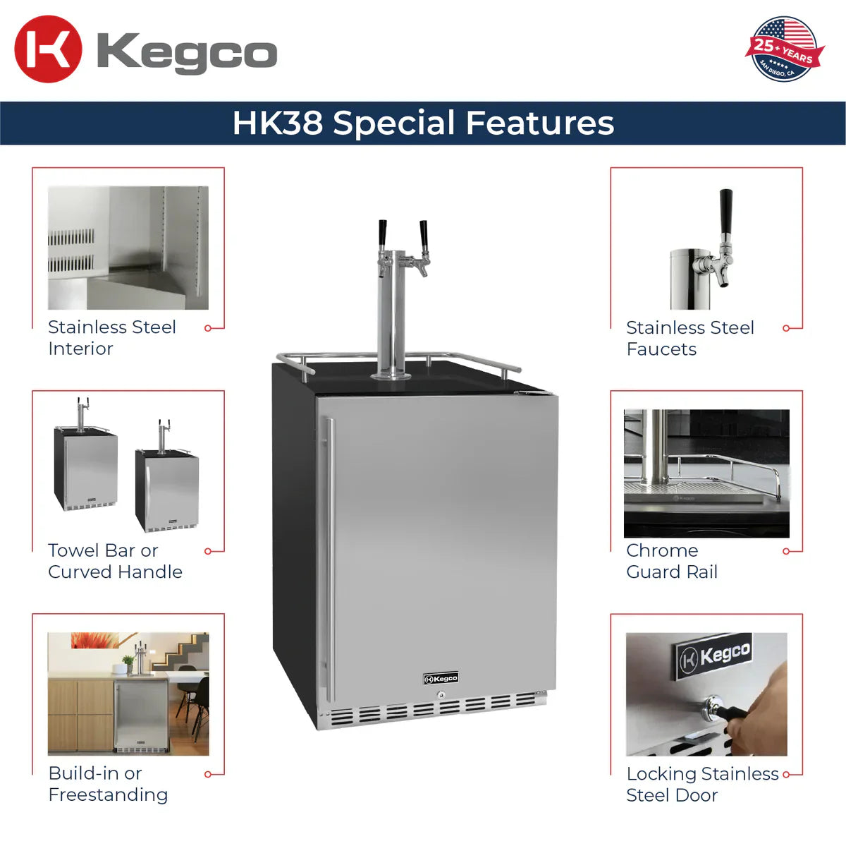Kegco 24" Dual Faucet Built-ni Kegerator - Indoor