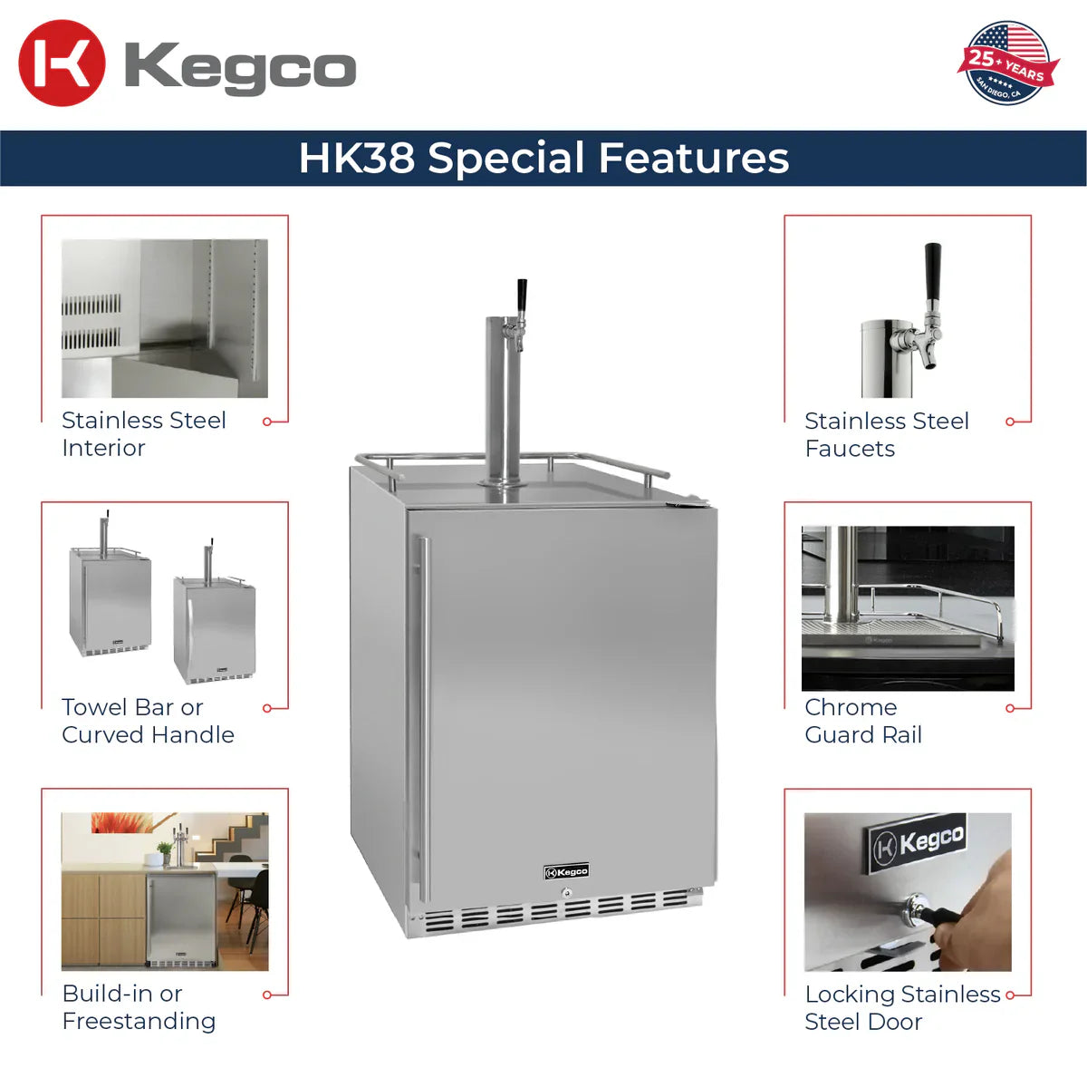 Kegco 24" Single Faucet Built-In Kegerator - Outdoor