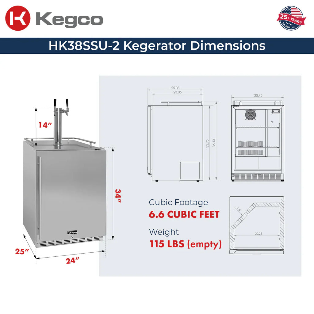 Kegco 24" Dual Faucet Built-in Kegerator - Outdoor