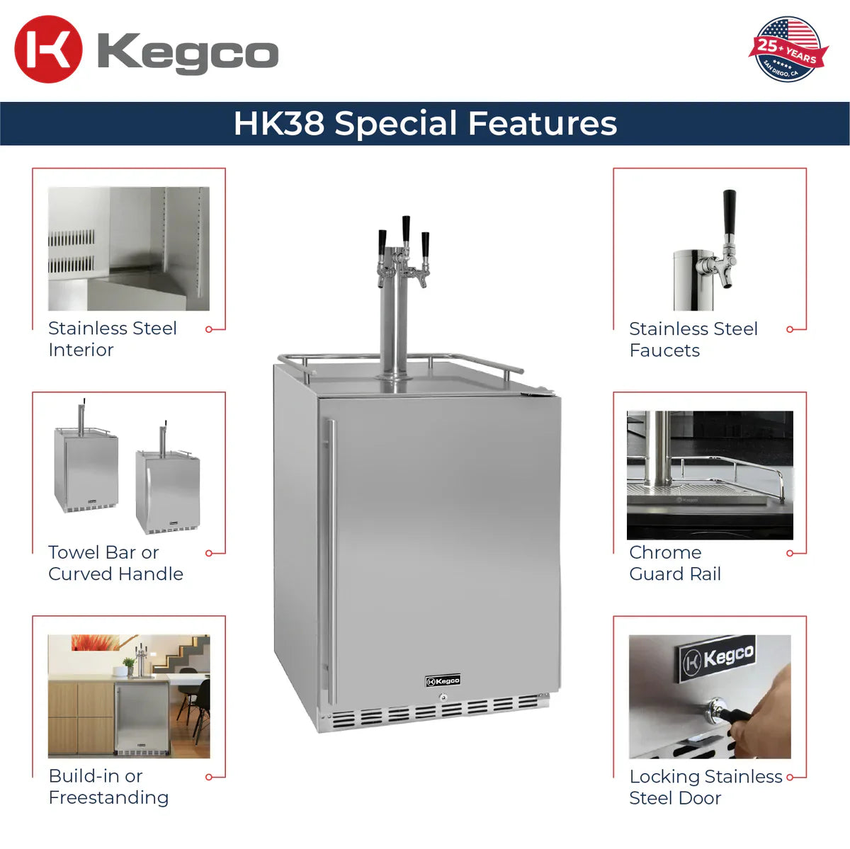 Kegco 24" Triple Faucet Built-in Kegerator - Outdoor