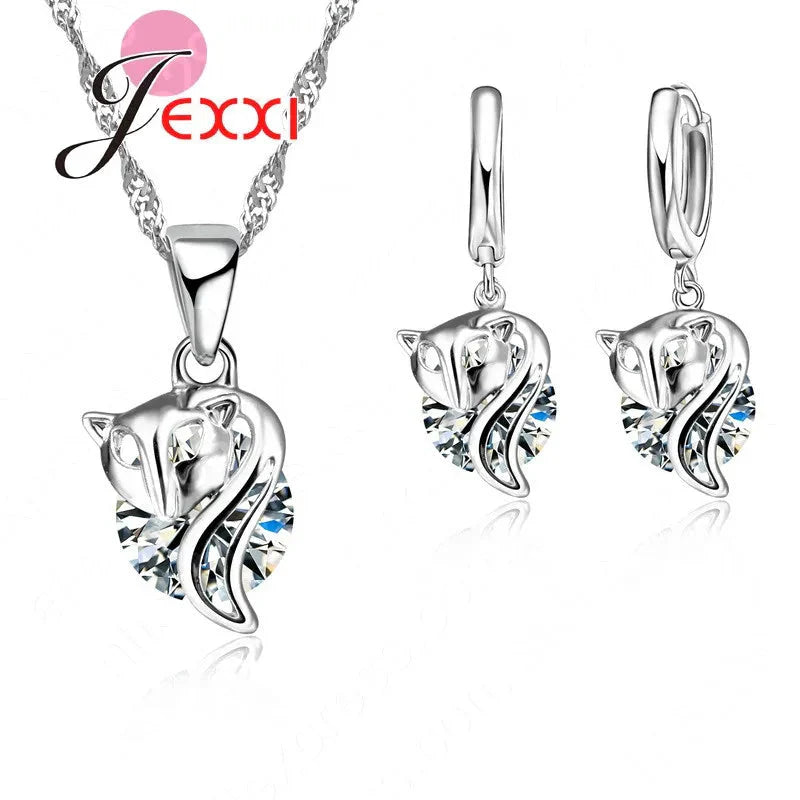 Charming Luxury Elegant Rhinestone Pendant Jewelry Set Include 925 Sterling Silver Necklace/Earring Sets