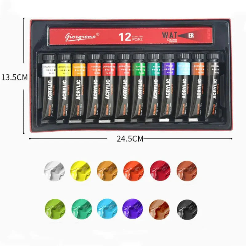Acrylic Paint Set 12/24 Colors Craft Paint for Fabric/Clothing/Nail/Canvas/Rock Painting Waterproof Drawing Set Art Supplies