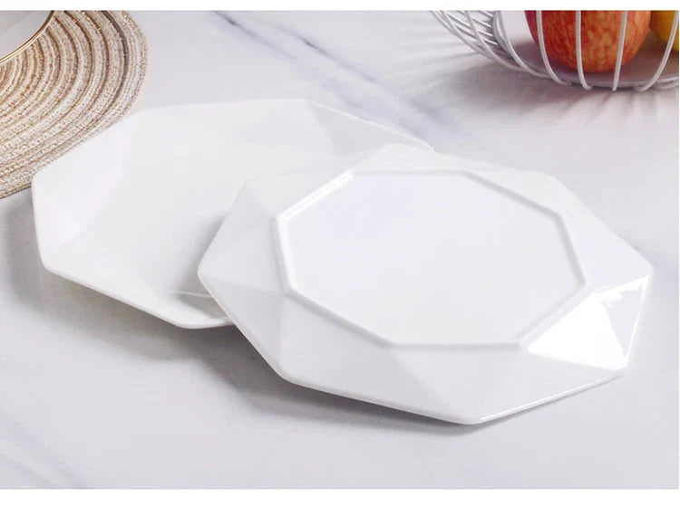 Phnom Penh Creative Octagonal Steak Flat Plate Light Luxury Bone China Tableware Western Dinner Plate Household Dinner Plates