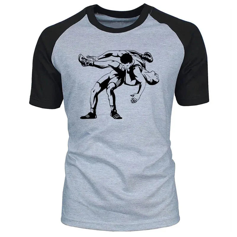 2025 New Men's T Shirt Mysterious Wrestling prints Casual Loose Handsome raglan Short Sleeve O Neck Cotton Men Shirts Tee Tops