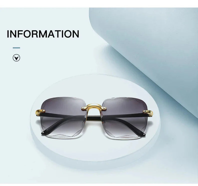 3PCS Square Rimless Sunglasses Women Luxury Brand Designer Summer Red Glasses Fashion Sun glasses For Men UV400 Shades Oculos