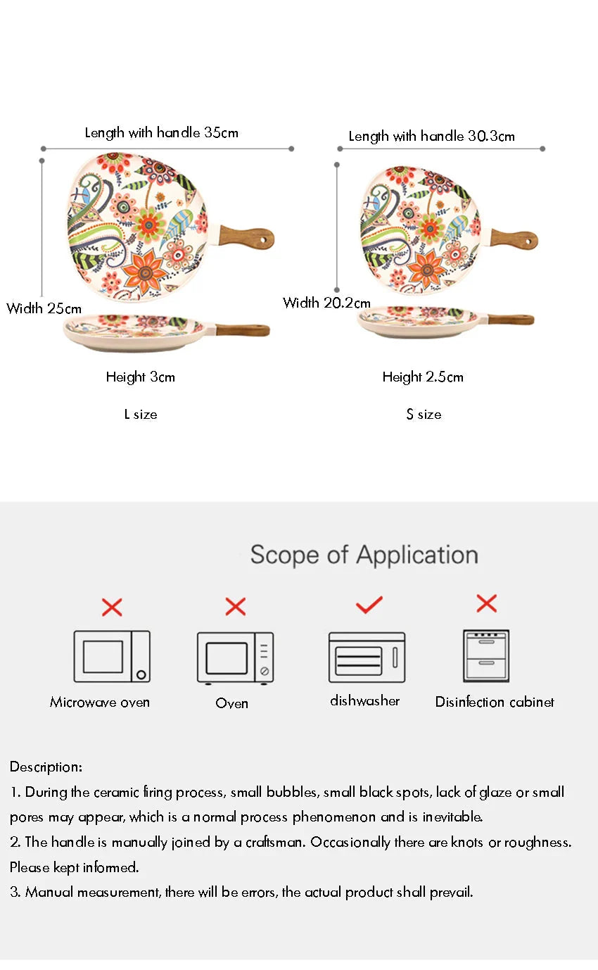 Ceramic Salad Plates with Handle,Porcelain Dinner Plates,Colorful Floral Pattern Serving Plate for Desserts Sandwiches Dishes 접시