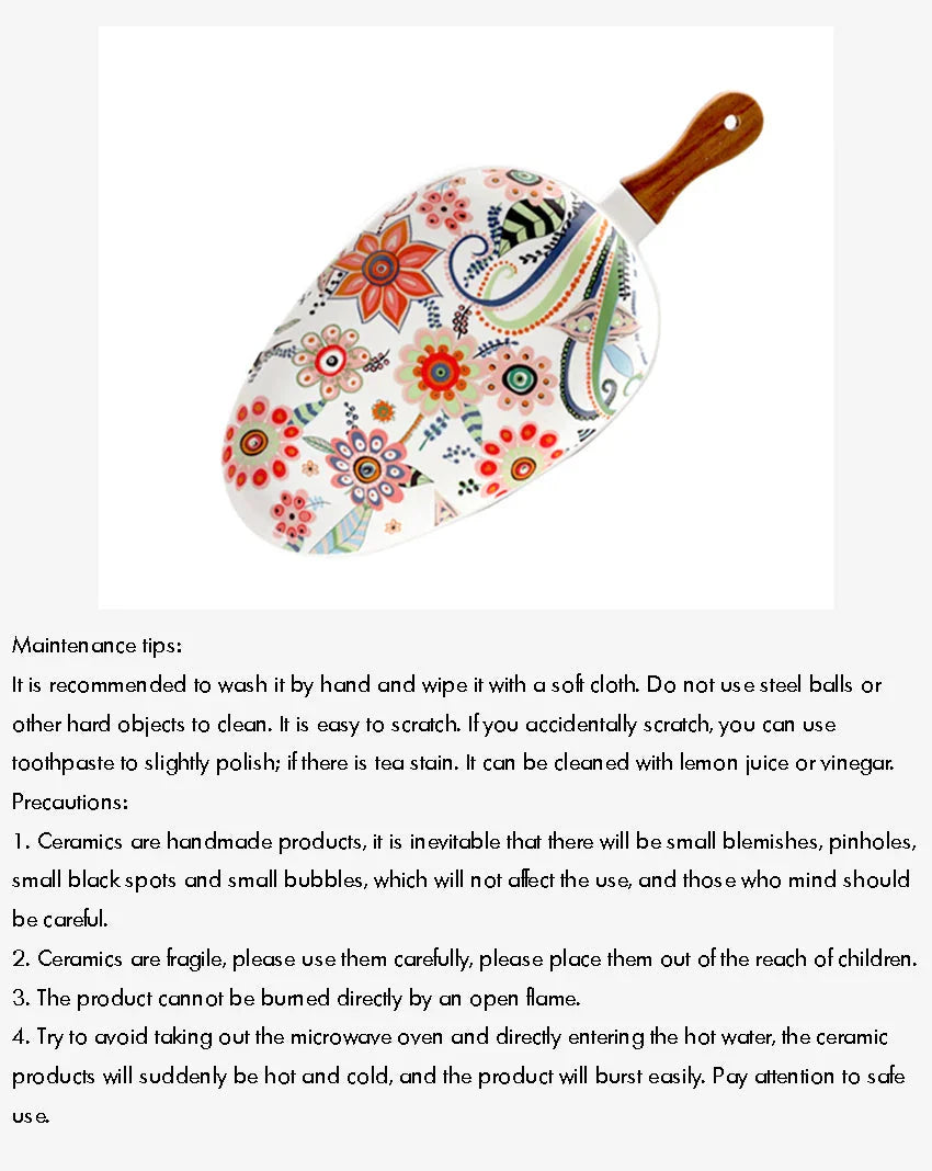 Ceramic Salad Plates with Handle,Porcelain Dinner Plates,Colorful Floral Pattern Serving Plate for Desserts Sandwiches Dishes 접시