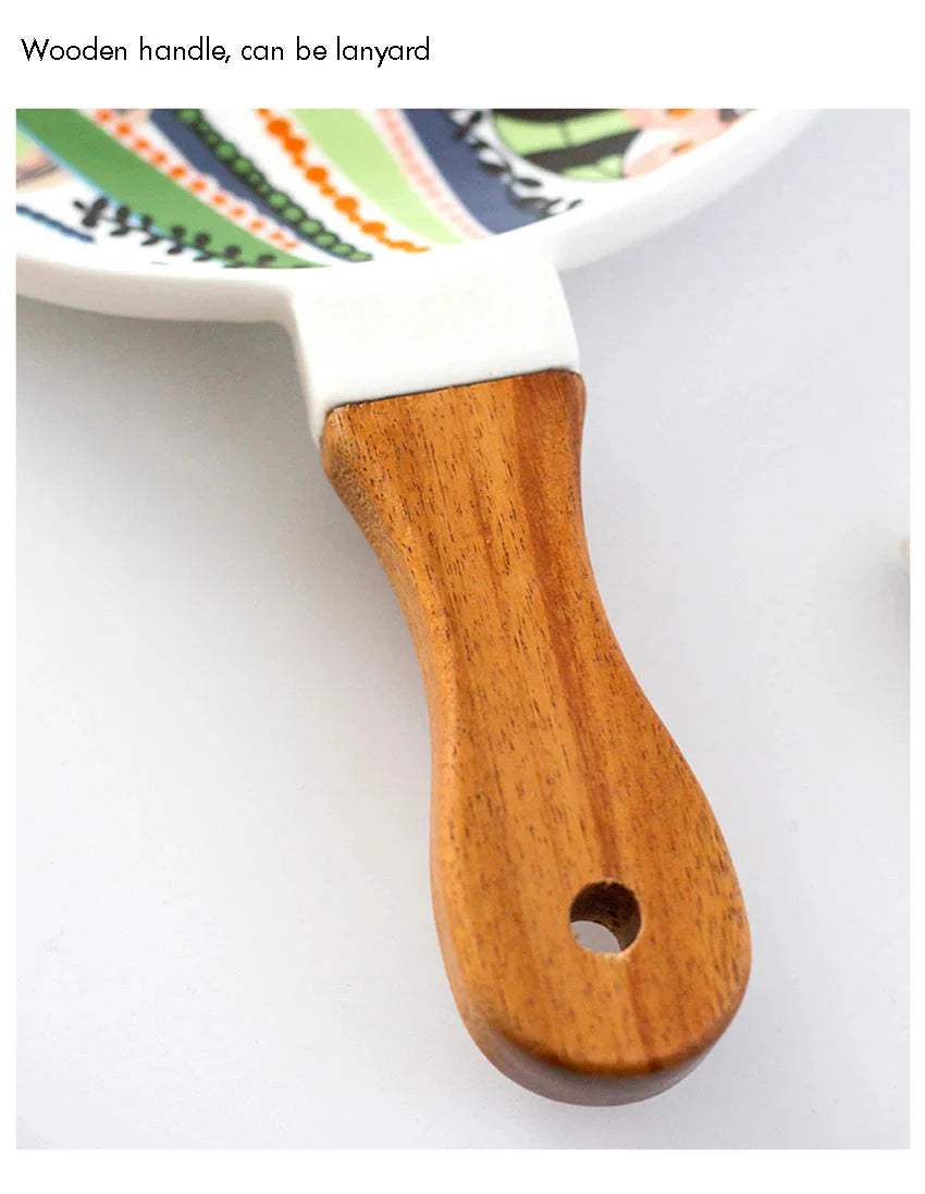 Ceramic Salad Plates with Handle,Porcelain Dinner Plates,Colorful Floral Pattern Serving Plate for Desserts Sandwiches Dishes 접시