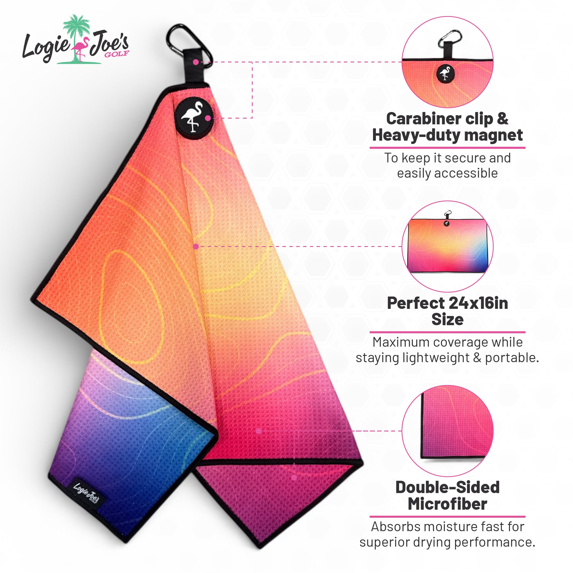 Orange Dino Chicken Nugget Golf Towel | 24” x 16” Microfiber Towel | Magnetic Clip & Carabiner | Premium Golf Accessory