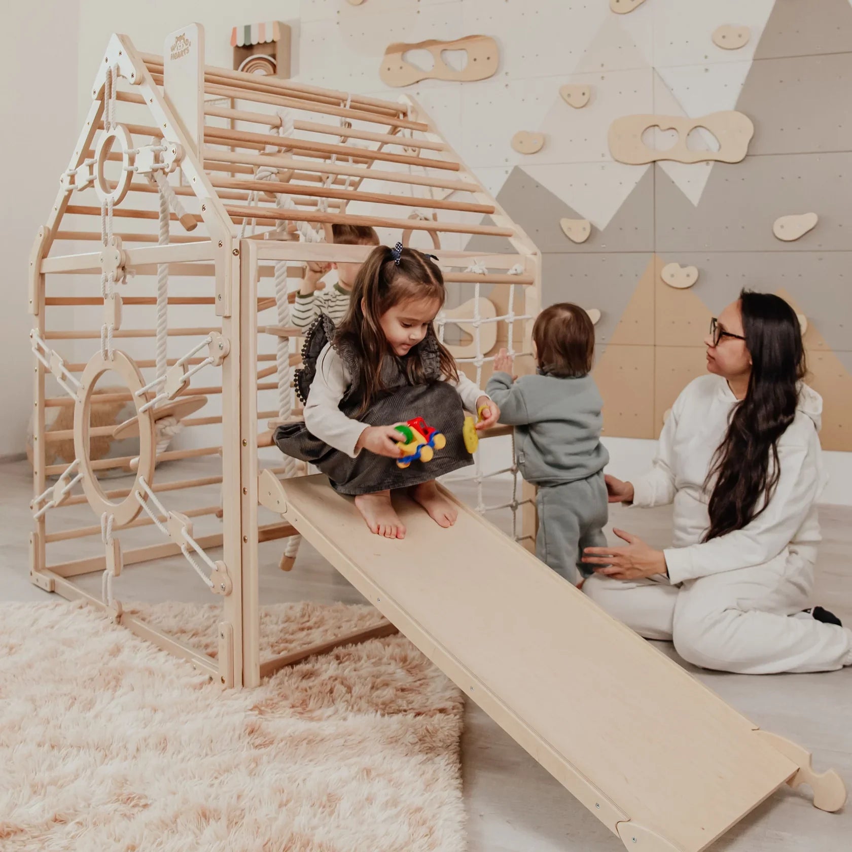Wood and Hearts Wooden Toddler Climbing Playhouse, Ages 1–6
