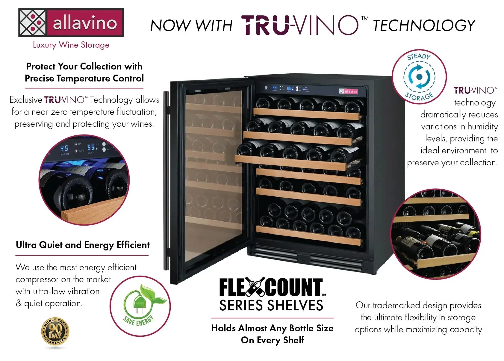 Allavino FlexCount Series 56 Bottle Single Zone Built-in Wine Refrigerator