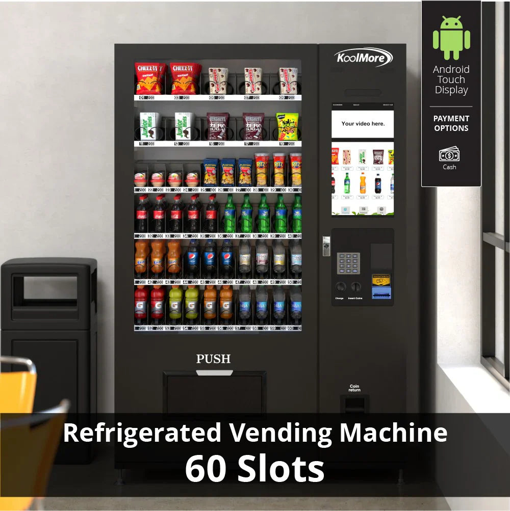 Kool More Refrigerated Snack and Drink Vending Machine with 60 Slots and 22 Inch Touch Screen in Black
