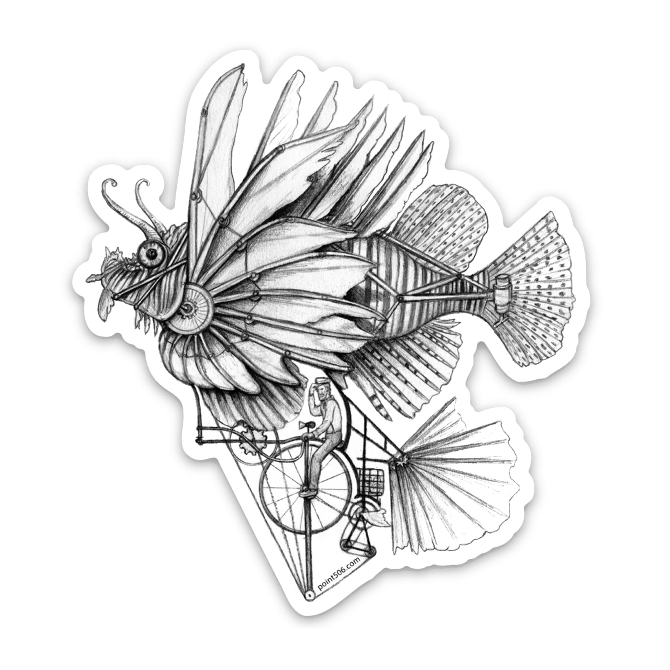 Lionfish Bicycle Flying Machine Sticker