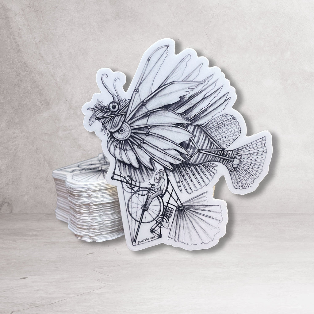 Lionfish Bicycle Flying Machine Sticker
