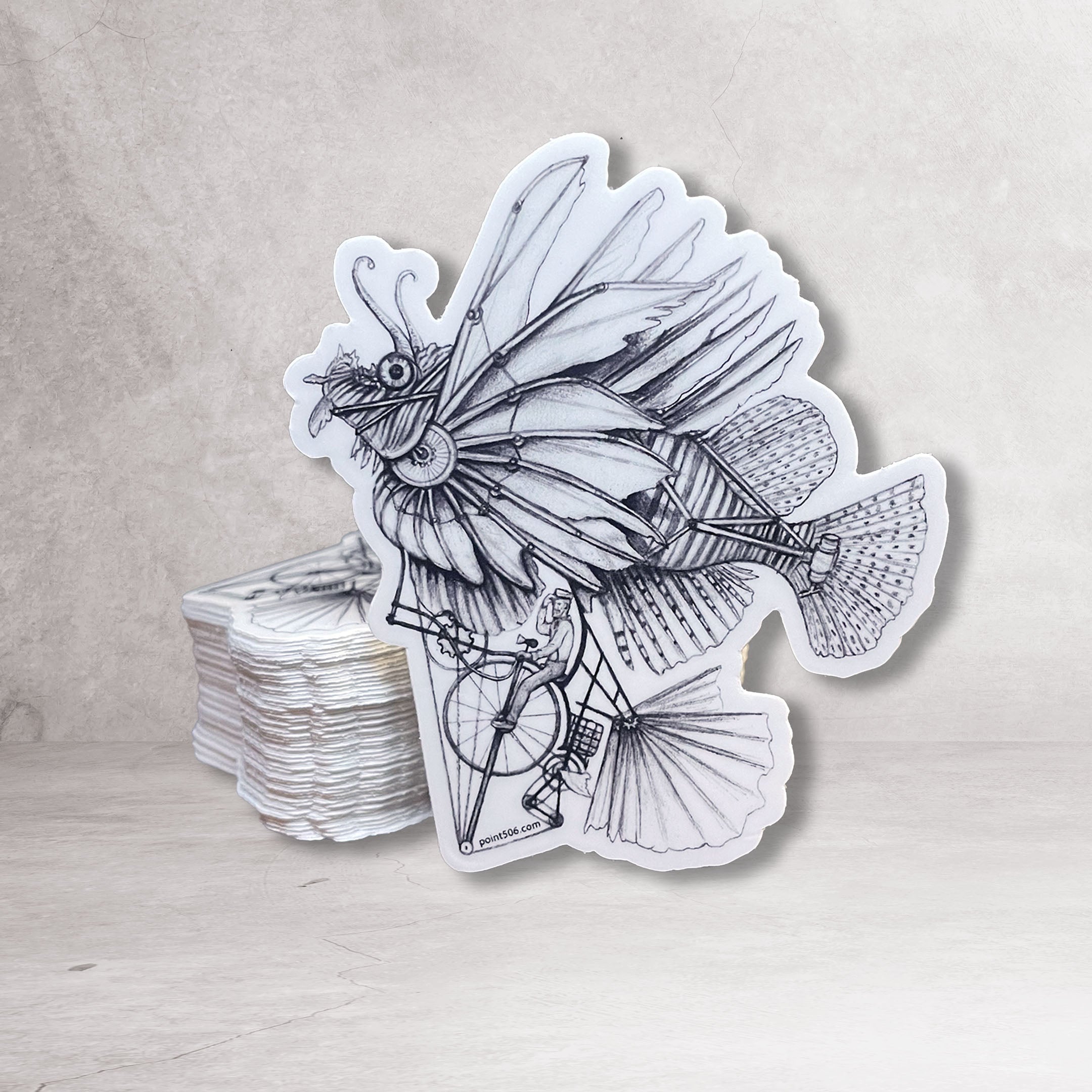 Lionfish Bicycle Flying Machine Sticker