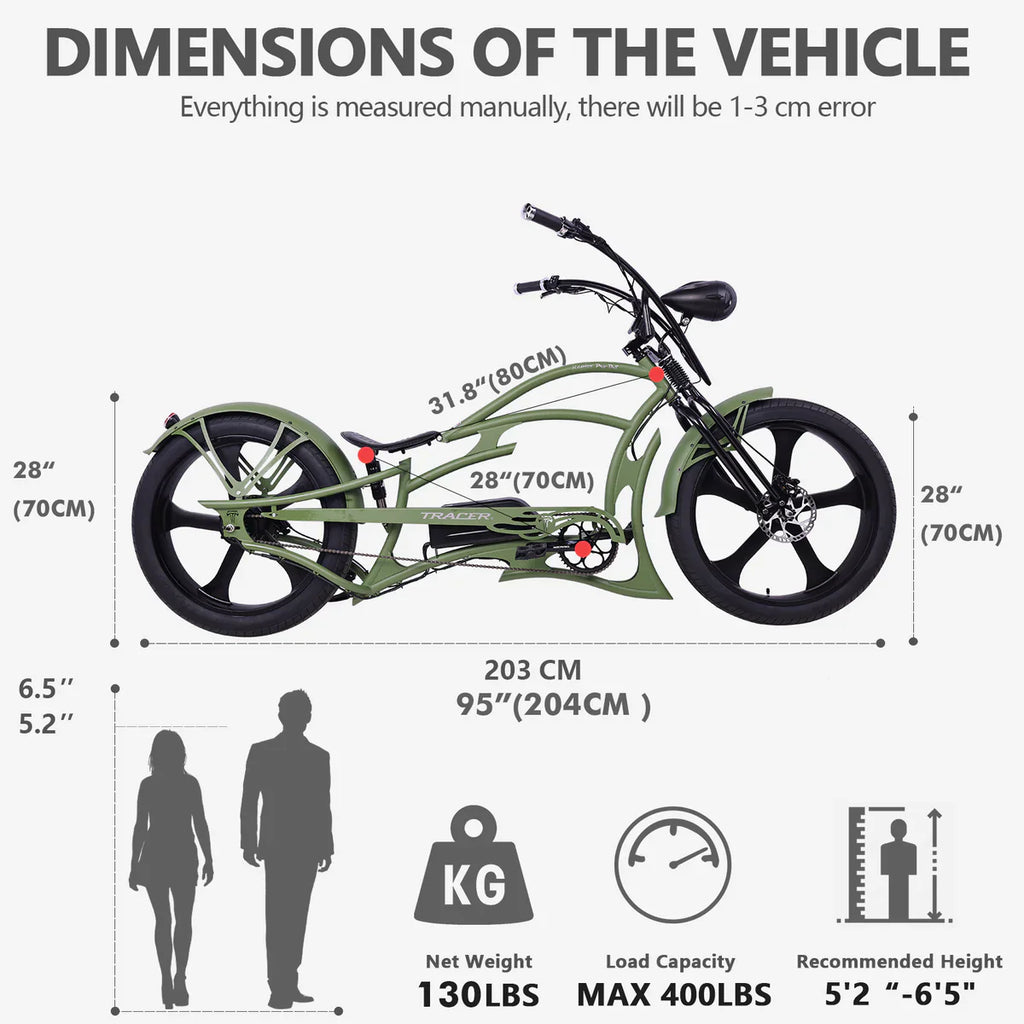 Tracer Raptor Pro DS 800W Stretch Cruiser Ebike *PREORDER*