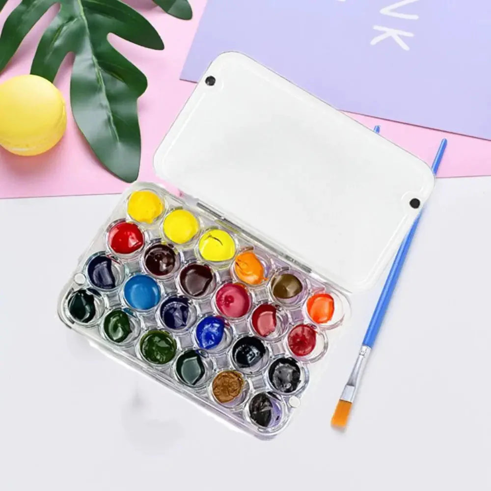 Art Supplies 24 Grids Mini Watercolor Palette Transparent Empty Watercolor Paint Tray Sealed Acrylic Paint Box Student Outing