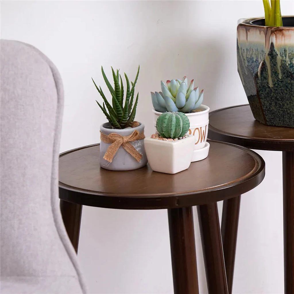 Small Round End Table Wood Plant Stand, Flower Pots Holder, 3-Legs Stool, Furniture for Home, 2Pcs