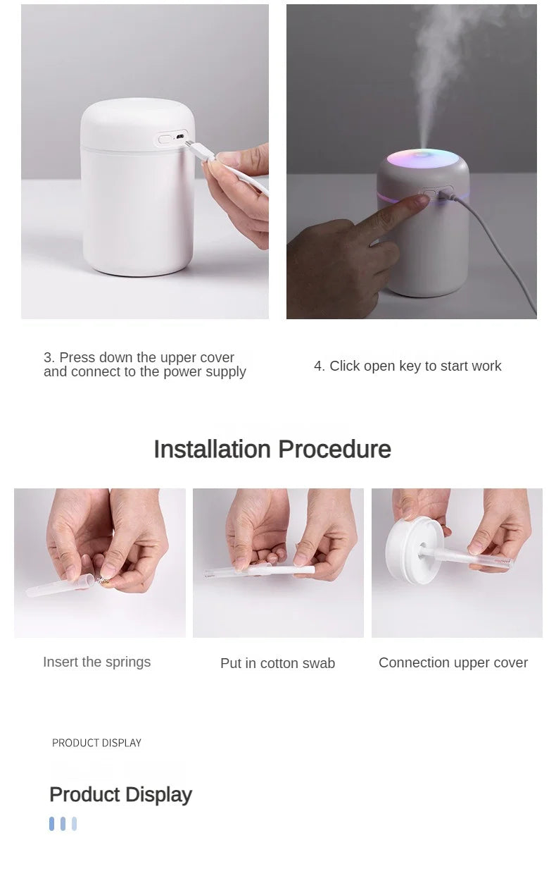 Portable Mini Air Humidifier For Bedroom,Personal Desktop,Car With Colorful Mood Lighting 2 Mist Modes And Auto Shut-Off