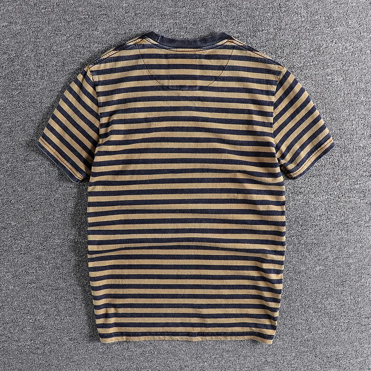 High Quality 100% Cotton Striped T Shirts for Men Summer Short Sleeve Distressed Washed Tees 24ss Y2k Youth Male Streetwear Tops