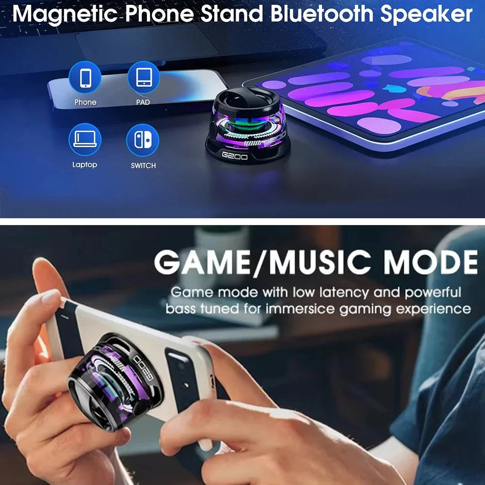 Magnetic Portable Bluetooth Speaker Mini Sound Box HiFi Stereo Soundbar Wireless Loudspeaker with LED Color Light Phone Holder