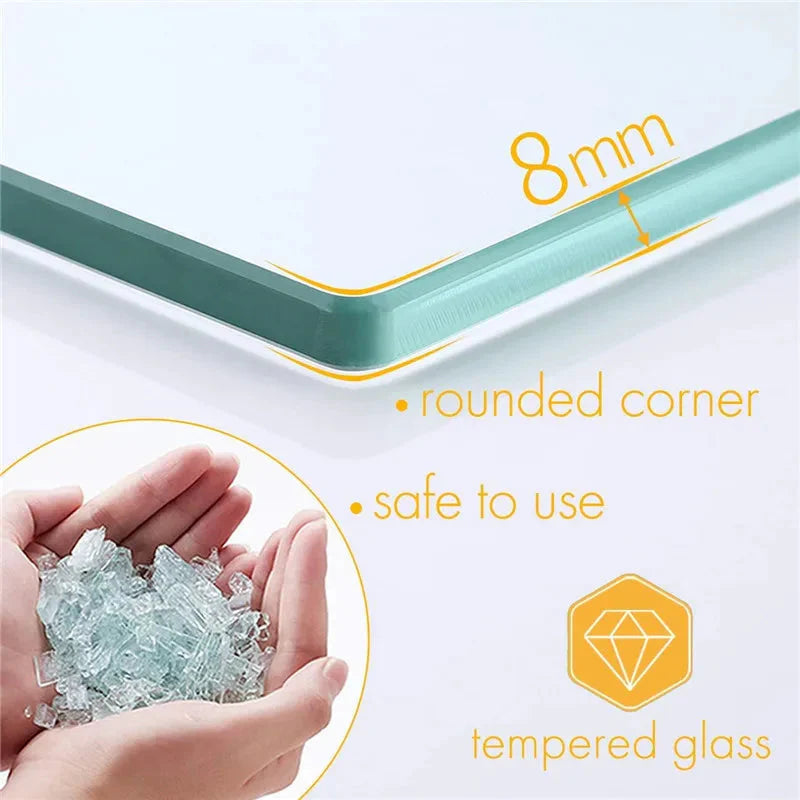 Tempered Glass Bathroom Shelf Aluminum Storage Rack Rectangular 30 40 50cm 1 Tier Silver Sand Sprayed Wall Mounted